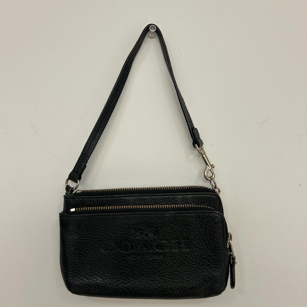 ✨ AUTHENTIC Coach Black Pebbled Leather Double Zip Wristlet / Small Bag
